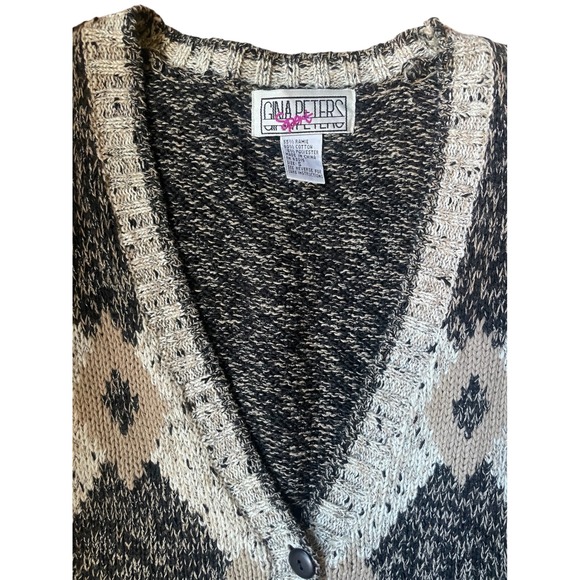 Gina Peters Cardigan Sweater Open Front Geometric Pattern Vintage Academia - Picture 3 of 5